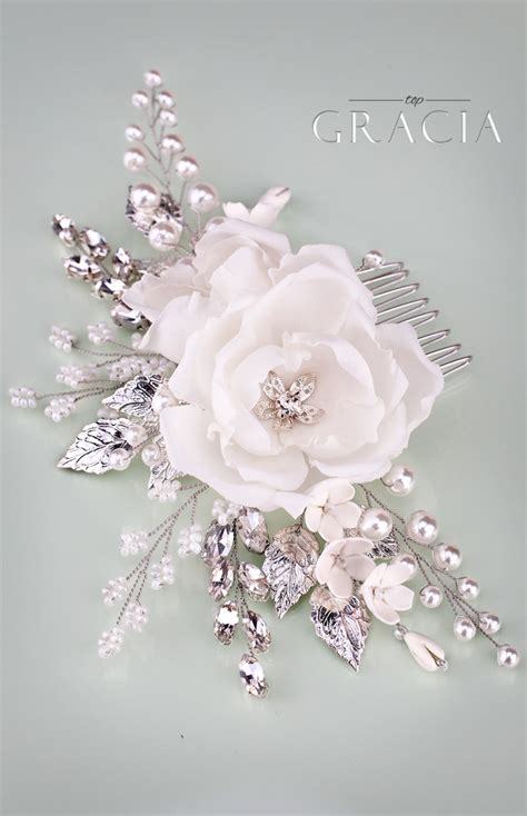 ROSE Floral Hair Accessories White Bridal Hair Flower Comb With