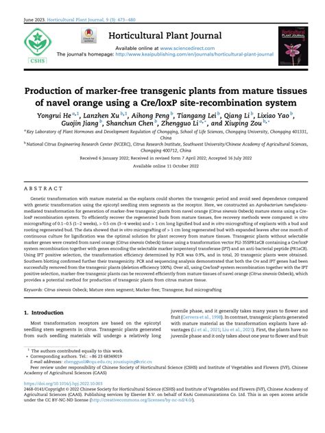 PDF Production Of Marker Free Transgenic Plants From Mature Tissues