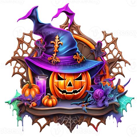 Neon Colors Happy Halloween Design Halloween Clipart Generative AI