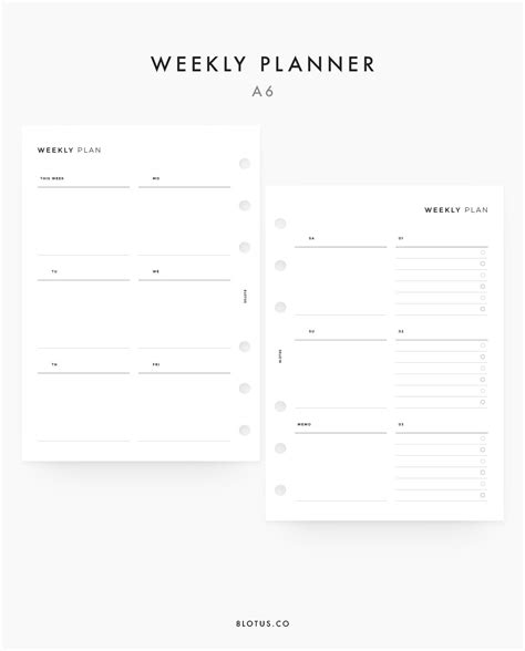 Weekly Planner A6 Planner Inserts Weekly Schedule A6 Refill