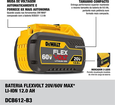 Bateria Flexvolt 20v 60v MAX DCB612 B3 12Ah DEWALT Energia Flexível