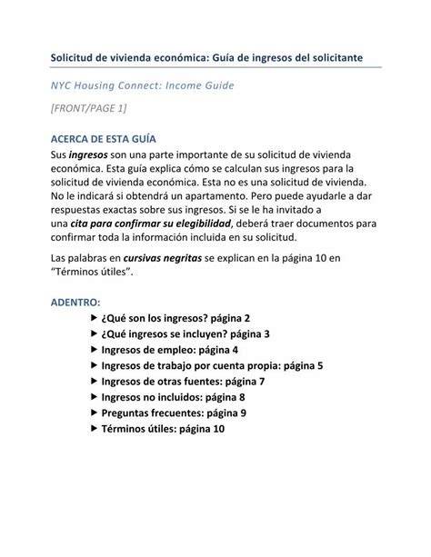 PDF Solicitud de vivienda económica Guía de ingresos del PDF