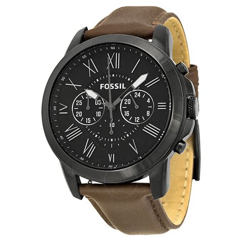 Fossil Grant Chronograph Black Dial Brown Leather Men S Watch FS4885