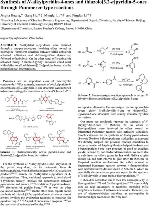 Synthesis Of N Alkylpyridin Ones And Thiazolo A Pyridin Ones