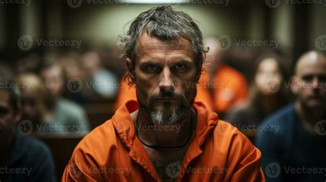 Prisoner in orange suit on trial in court. Generative AI 30502742 Stock ...