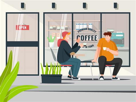 Two Men Drinking Coffee Vector Illustration Ai