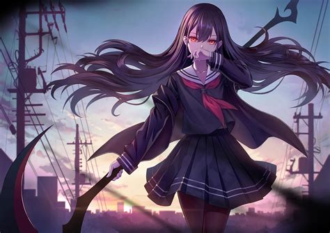 Anime Anime Girls School Uniform Long Hair Red Eyes Dark Hair Sailor ...