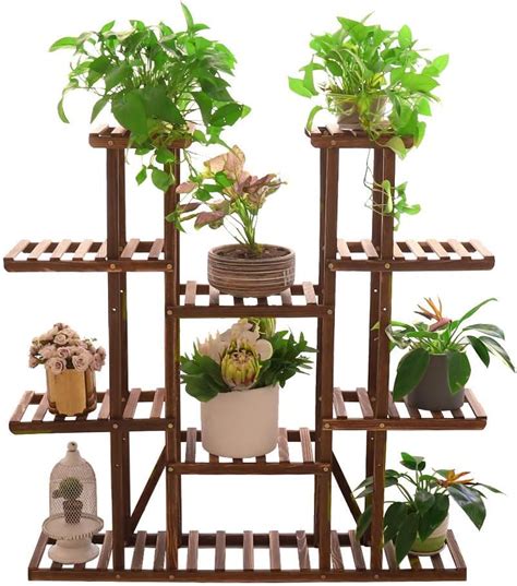 unho Grand Porte Plante Bois Étagère à Fleurs avec 11 Tablettes