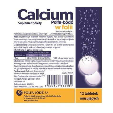 Calcium Polfa w folii suplement diety 12 tabletek musujących Sklep