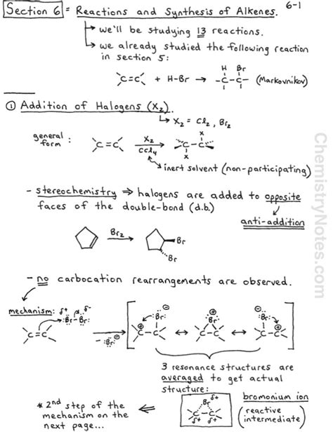 Handwritten Notes On The Reactions Of Alkenes And Synthesis Of Alkenes