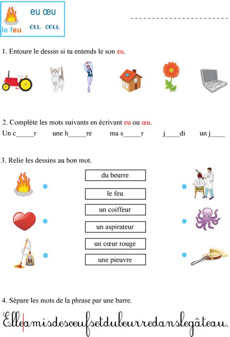 Fiche d exercices à imprimer le son eu Apprendre à lire