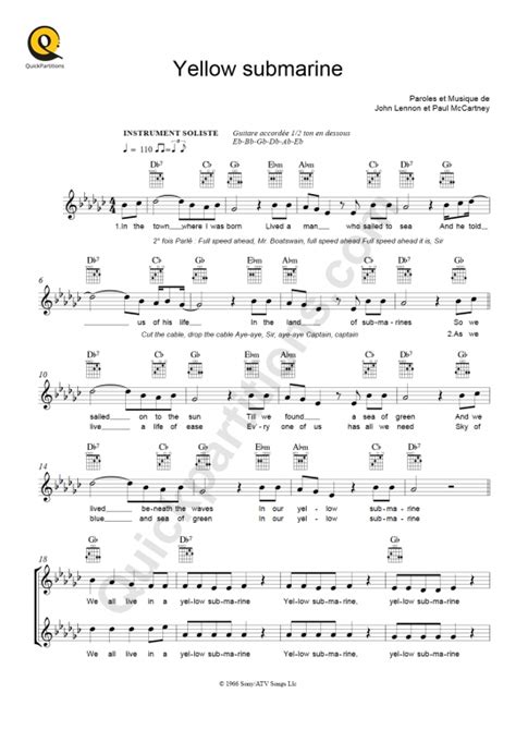 Yellow Submarine Leadsheet Sheet Music From The Beatles