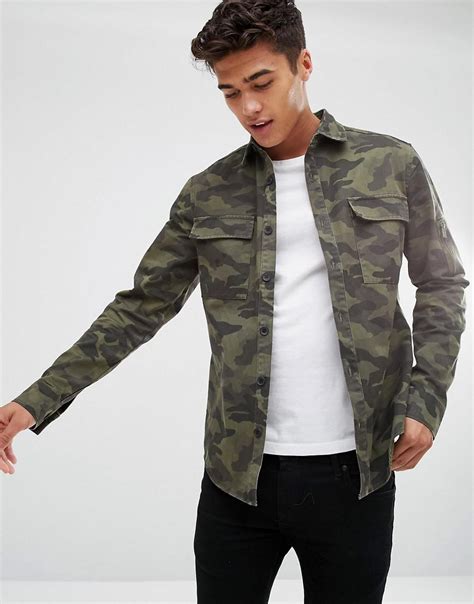 Only And Sons Denim Overshirt In Camo In Green For Men Lyst Canada