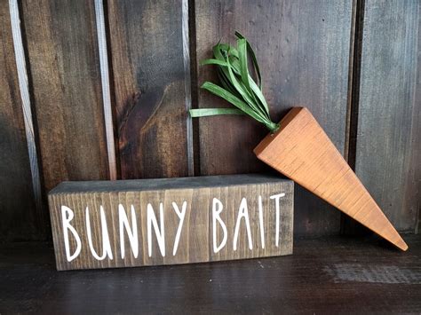 Bunny Bait Set Primitive Wooden Carrot Rustic Easter Decor Etsy