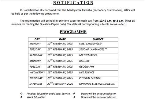 Madhyamik Routine 2025 Out Check West Bengal Class 10 Exam Date