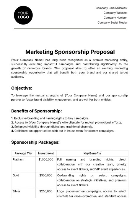Free Marketing Sponsorship Proposal Template To Edit Online