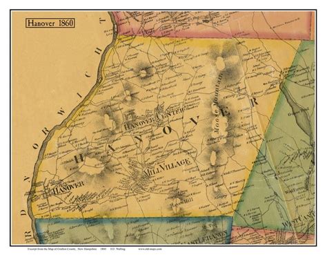 Hanover 1860 Old Town Map With Homeowner Names New Hampshire Reprint