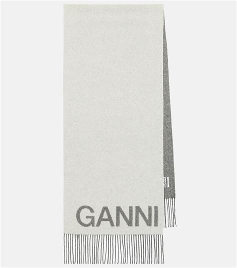 Ganni Logo Fringed Wool Scarf Ganni