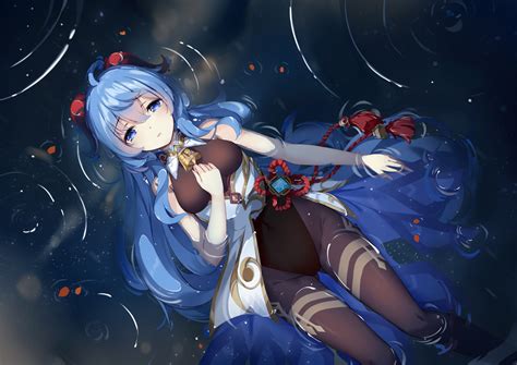 Wallpaper Anime Girls Ganyu Genshin Impact Genshin Impact Blue Hair Horns Blue Eyes