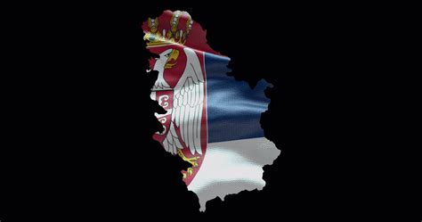 Serbia Map Shape With Waving Flag Background Alpha Channel Outline Of