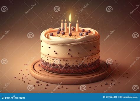 Round Multi Layered Birthday Cake With Candles Grain And Sugar On