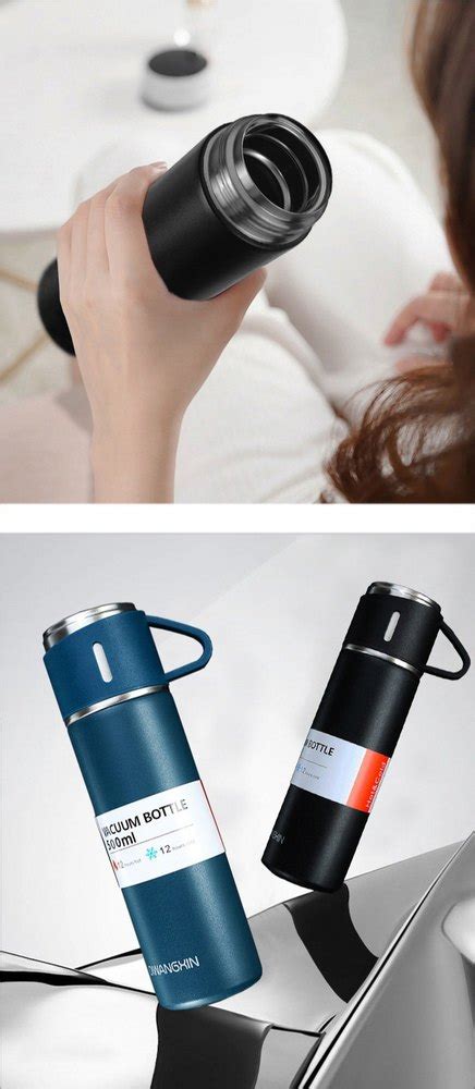 Double Wall Stainless Steel Vacuum Flask Gift Set With Two Cups Hot