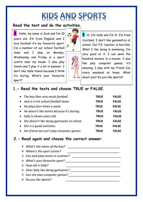 Kids And Sports Worksheet English Lessons For Kids English