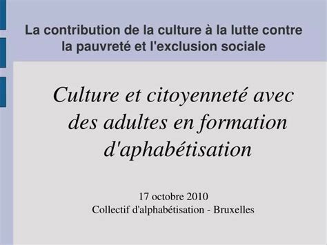 Ppt La Contribution De La Culture La Lutte Contre La Pauvret Et L