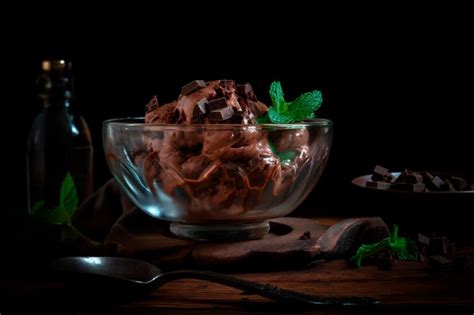 Premium Photo Gourmet Chocolate Ice Cream In Glass Bowl On Ice Cream