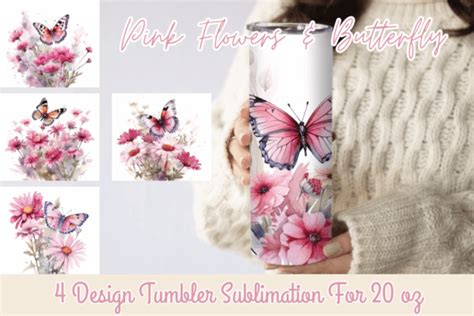 Flower Blue Butterfly Watercolor Tumbler Gráfico por sasikharn