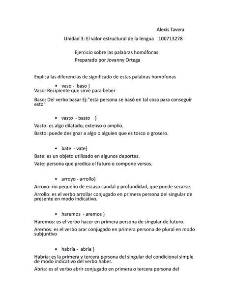 Let 011 Unidad III Ejercicio palabras homófonas Alexis Tavera Unidad