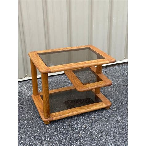 Mid Century Modern Three Tier Expandable Wood And Glass End Table Chairish