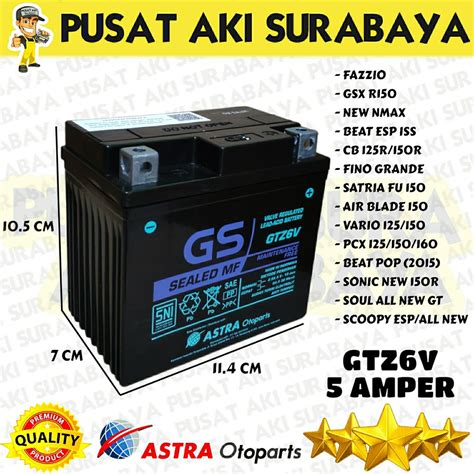 Jual ASLI GS ASTRA GTZ6V ORIGINAL ACCU AKI KERING SEPEDA MOTOR YAMAHA