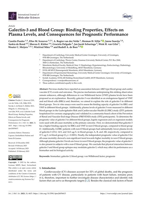 Pdf Galectin And Blood Group Binding Properties Effects On Plasma