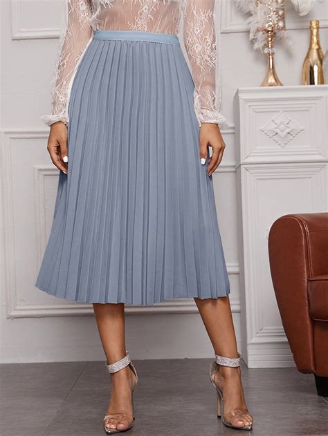 Solid Elastic Waist Pleated Skirt Check Out This Solid Elastic Waist