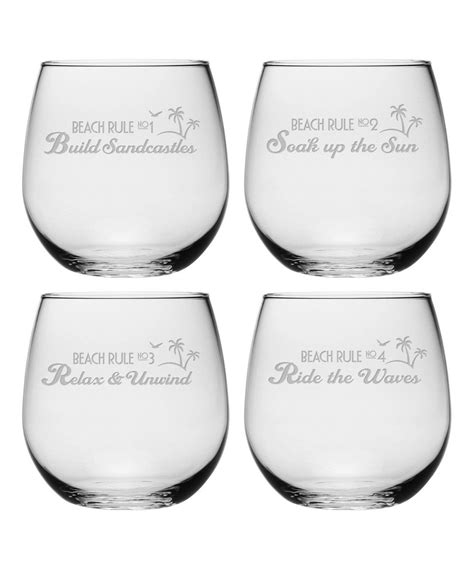 Beach Rules Stemless Wine Glasses Set Of 4 Wine Glass Set Wine