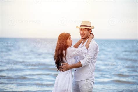 Happy Romantic Couples Lover Holding Hands Together Walking On The