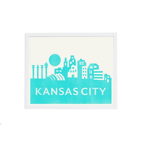 Kansas City Skyline Teal Art Print Ampersand Design Studio