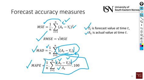 Forecasting 7 Forecast Accuracy Measures Mse Rmse Mad And Mape Youtube