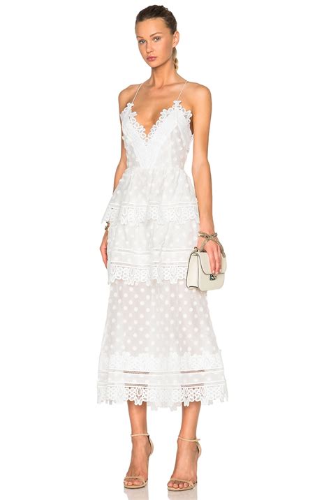 Self Portrait Ivy Lace Trim Midi Dress In White Fwrd