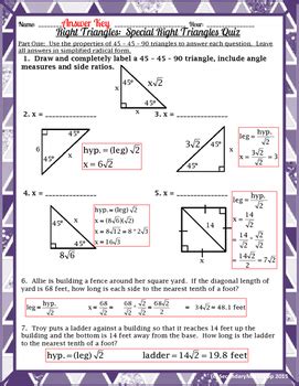 Right Triangles: Special Right Triangles Quiz by Secondary Math Shop