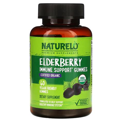 Naturelo Elderberry Immune Support Gummies 60 Vegan Friendly Gummies