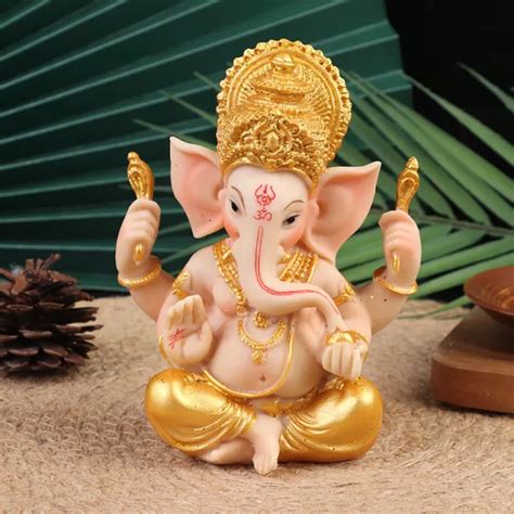 Gold Lord Ganesha Buddha Statue Elephant God Sculptures Ganesh Figuri