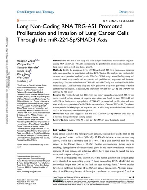 PDF Long Non Coding RNA TRG AS1 Promoted Proliferation And Invasion