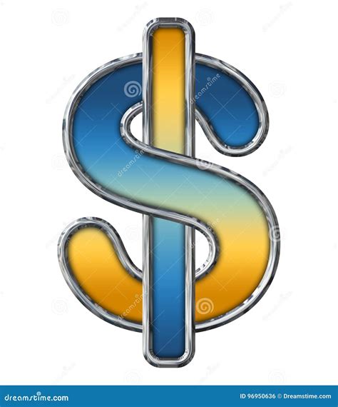 Chrome Dollar Sign W Blue To Orange Gradient On White Stock