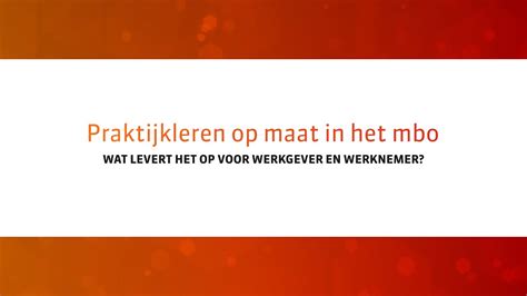 Praktijkleren Op Maat In Het Mbo Wat Levert Het Op Voor Werkgever En