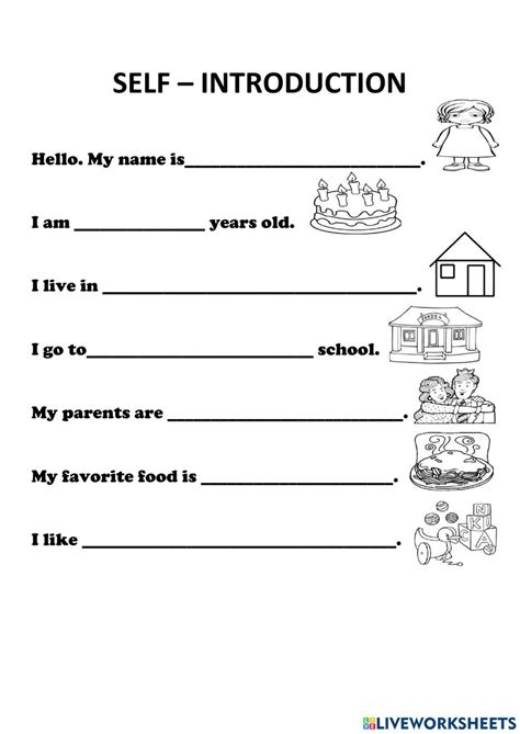 Self Introduction Exercise For Elementary Kindergarten Worksheets