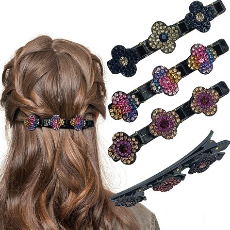 Pcs Sparkling Crystal Stone Braided Hair Clips Satin Fabric Hair