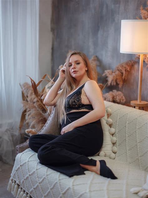Beautiful Pregnant Blonde Woman Resting At Home Stock Photo Image Of