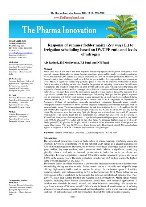 PDF Response Of Summer Fodder Maize Zea Mays L To Irrigation